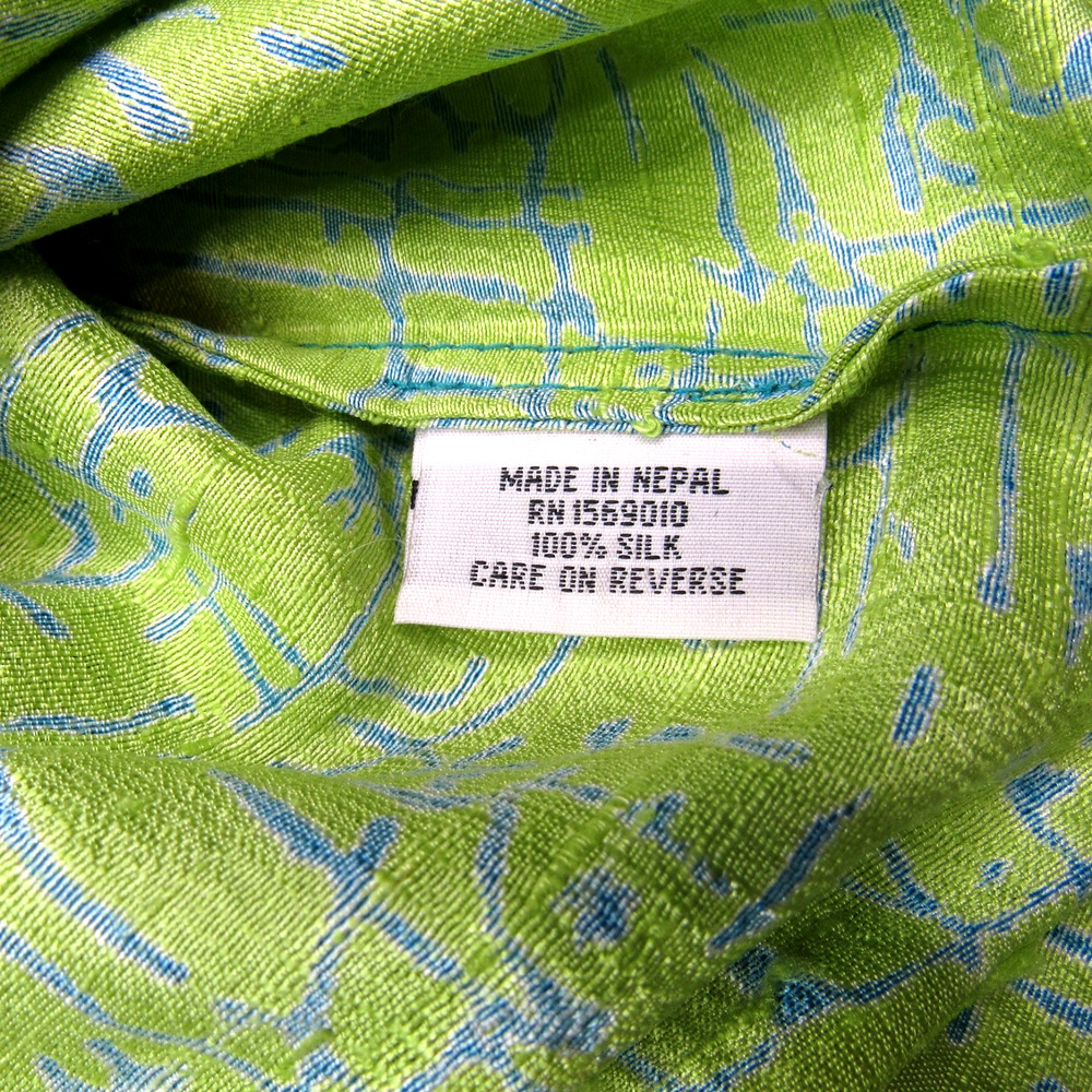 Yak Magik Womens Silk Shirt Medium Green Blue Vintage 90s Statement Eclectic Art - Picture 7 of 9